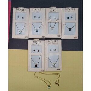 Monet Birthstones Necklace Earring Lot x6 Gold Tone April January December Sept